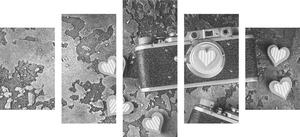 Tablou 5-piese camera foto retro în design alb-negru