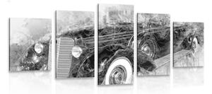 Tablou 5-piese mașină retro istorică în design alb-negru