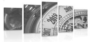 Tablou 5-piese vintage ceas de buzunar în design alb-negru