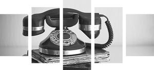 Tablou 5-piese telefonul retro în design alb-negru