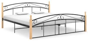 Cadru de pat, negru, 180x200 cm, metal și lemn masiv de stejar