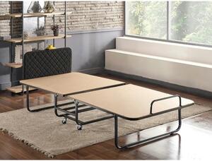 Pat pliabil XL Katlanir 90x200, stejar/negru, placaj/metal, cu saltea
