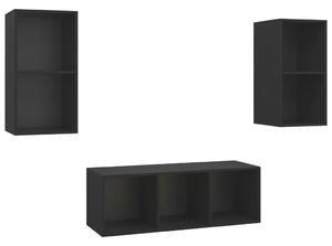 Set de dulapuri TV, 3 piese, negru, lemn prelucrat