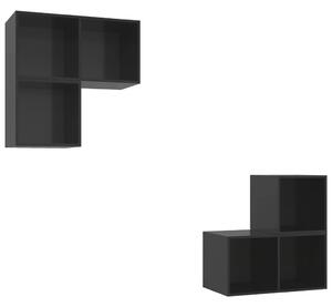 Set de dulapuri TV, 4 piese, negru extralucios, lemn prelucrat