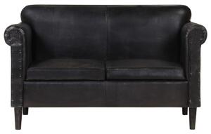 Canapea cu 2 locuri, negru, piele naturală