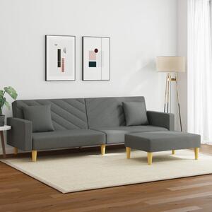 Canapea extensibilă 2 locuri/perne/taburet, gri închis, textil