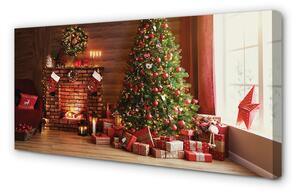 Tablouri canvas Cadouri de Crăciun luminile pomului de șemineuri