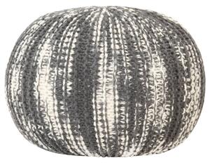 Fotoliu puf tricotat manual, gri închis/alb, 50x35 cm, lână