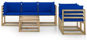 Set mobilier de grădină cu perne albastre, 6 piese