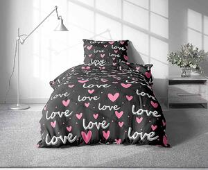 Lenjerie de pat din bumbac negru, LOVE TIME