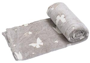 Patura stralucitoare din microplus Culoare bej, FLUTURI SI STELE 150x200 cm