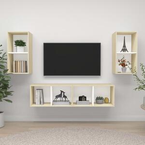 Dulapuri TV montate pe perete, 4 buc., alb și stejar sonoma, PAL