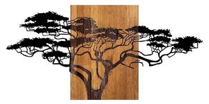 Decoratiune perete ACACIA TREE-329, negru/stejar, metal/lemn, 144x3x70
