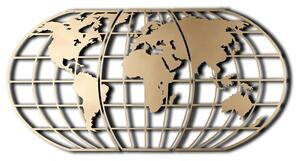 Decoratiune perete WORLD MAP GLOBE, auriu, metal, 120x60 cm
