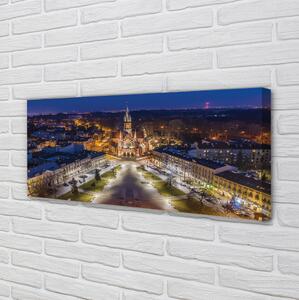 Tablouri canvas panorama de noapte de biserici Cracovia