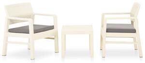Set mobilier de grădină cu perne, 3 piese, alb, plastic
