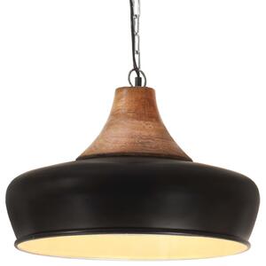 Lampă suspendată industrială negru, 26 cm, lemn masiv&fier, E27