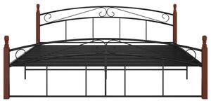 Cadru de pat, negru, 180x200 cm, metal și lemn masiv stejar