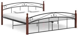 Cadru de pat, negru, 180x200 cm, metal și lemn masiv de stejar
