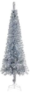 Brad de Crăciun subțire cu LED-uri și globuri, argintiu, 210 cm