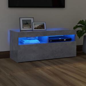 Comodă TV cu lumini LED, gri beton, 90x35x40 cm