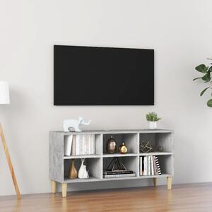 Comodă TV, picioare lemn masiv, gri beton, 103,5x30x50 cm