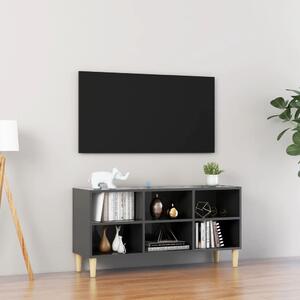 Comodă TV, picioare lemn masiv, gri extralucios, 103,5x30x50 cm