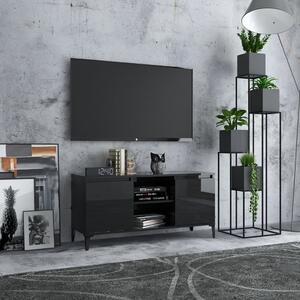 Comodă TV cu picioare metalice negru extralucios 103,5x35x50 cm