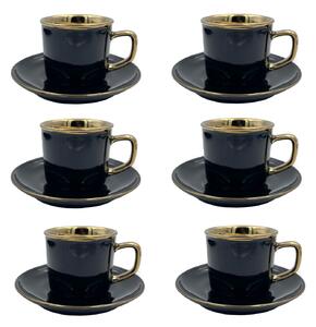 Set Espresso 6 Cescute cu farfurioare, 100 ml, Negru cu Auriu