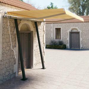 Copertină retractabilă manual cu stâlpi, galben & alb, 3x2,5 m