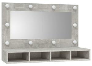 Dulap cu oglindă și LED, gri beton, 90x31,5x62 cm