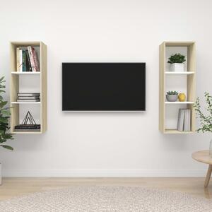Dulapuri TV montate pe perete, 2 buc., alb/stejar sonoma, PAL