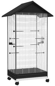 PawHut Colivie pentru Păsări, Volieră cu Tavă Detașabilă, Roți Pivotante și Hrănitoare, 79x65x155 cm, Negru | Aosom Romania