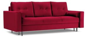 Canapea extensibila 3 locuri Leona cu tapiterie din catifea si picioare din metal negru, rosu