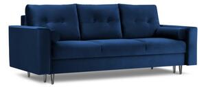 Canapea extensibila 3 locuri Leona cu tapiterie din catifea si picioare din metal negru, albastru inchis