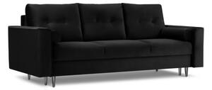 Canapea extensibila 3 locuri Leona cu tapiterie din catifea si picioare din metal negru, negru