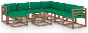 Set mobilier de grădină cu perne, 9 piese, verde