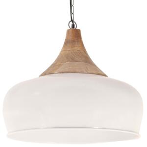 Lampă suspendată industrială, alb, 45 cm, lemn masiv&fier, E27