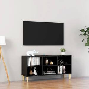 Comodă TV, picioare lemn masiv, negru, 103,5x30x50 cm