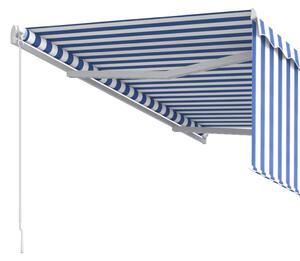Copertină retractabilă manual cu stor, albastru & alb, 3x2,5 m