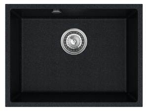 SINK Quality Chiuveta Quality Crypton 60, chiuveta de bucatarie granit 535x400x205 mm + sifon crom, pete negre, SKQ-CRY.B.1KBO.60.X