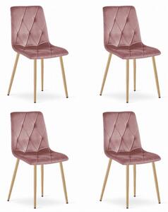 Set 4 Scaune Bucatarie/Dining Fido Picioare Finisaj Lemn, Catifea Roz
