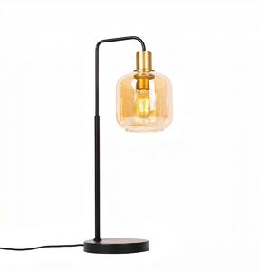 Lampă de masă de design neagră cu alamă și sticlă ambră - Zuzanna