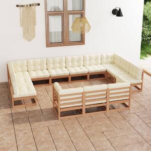 Set mobilier grădină cu perne, 13 piese, maro, lemn masiv pin