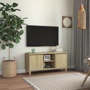 Comodă TV, picioare lemn masiv, stejar sonoma, 103,5x35x50 cm