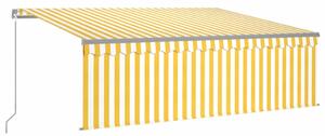 Copertină retractabilă manual cu stor, galben&alb, 4x3 m