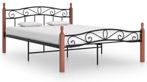 Cadru de pat, negru, 140x200 cm, metal și lemn masiv de stejar