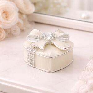Cutie Bijuterii 5x5 cm în Formă de Cadou cu Fundă Elegantă și Stras AZAY – Casetă Bijuterii Premium, Cutie Inel, Cadou Femei cu Ambalaj