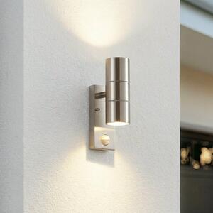 Lindby Aplică pentru exterior Eyrin, înălțime 22 cm, oțel inoxidabil, senzor, reglabil, Metalic, Metal, Modern