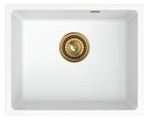 SINK Quality Chiuveta Quality Crypton 55, chiuveta granit bucatarie 460x375x205 mm + sifon auriu, alb, SKQ-CRY.W.1KBO.55.XG